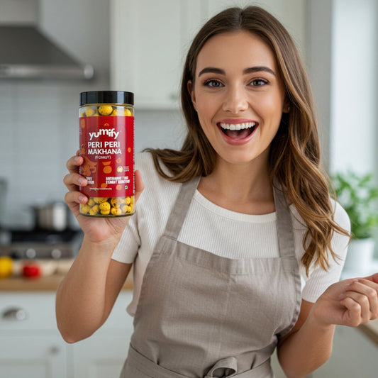 Crunchy and healthy roasted Yumify Peri Peri Makhana, seasoned with spicy peri peri flavors, perfect for guilt-free snacking.