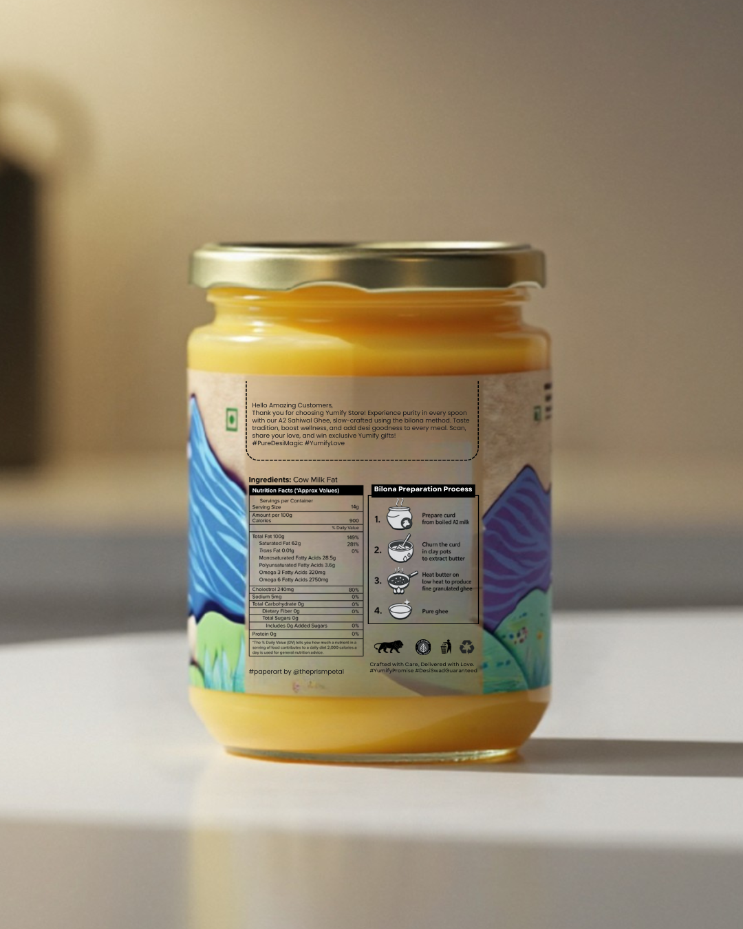 Pure A2 Ghee from Sahiwal cows by Yumify, no preservatives, rich in Omega-3, perfect for cooking and rituals.