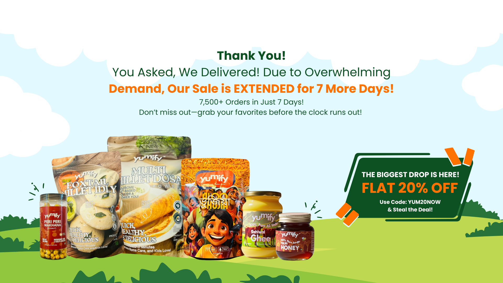 Yumify offers healthy, flavorful snacks and meal mixes like Makhana, Millet Dosa, Idly Mix, Ghee, and Salted Peanuts—crafted with natural ingredients, no preservatives, and 100% vegetarian goodness.